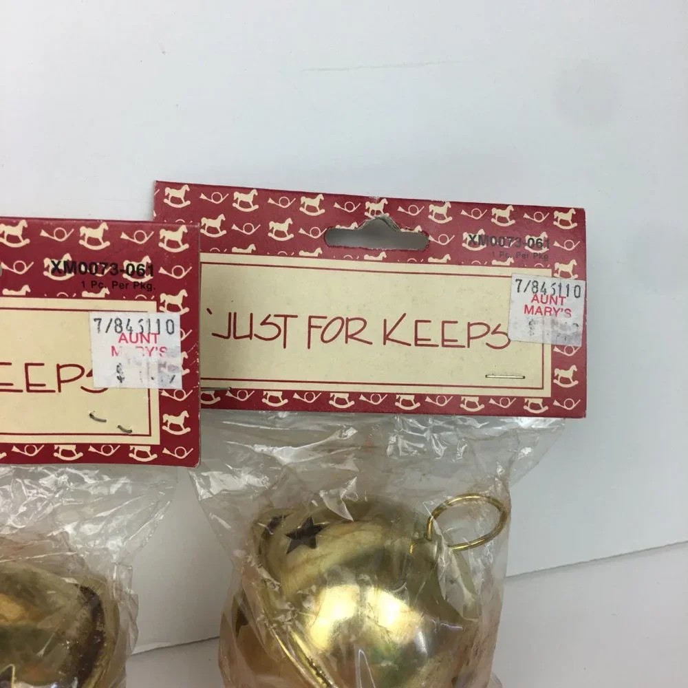 Vtg 3 Just For Keeps‎ Gold Metal Christmas Holiday Bells with Star Shapes Craft
